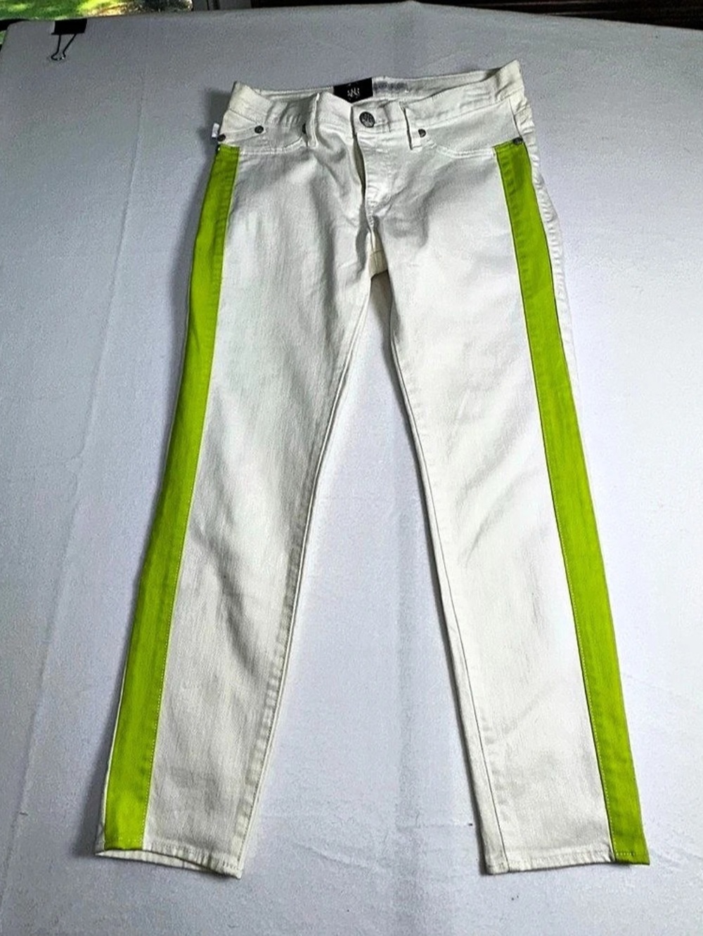 Rock & Republic Salt & Lime Skinny Jeans in White & Green Size 10 NWT